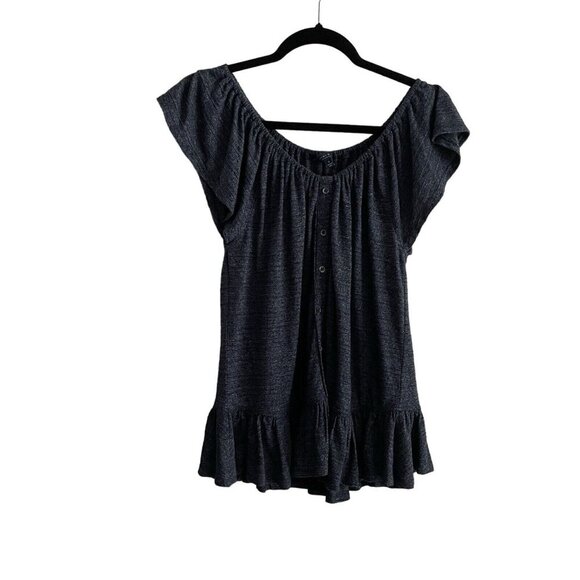 Lucky Brand Women S Navy Blue Short Sleeve Elastic Neckline On/Off Shoulder Top - Picture 2 of 10